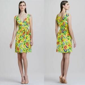 Kate Spade Womens Cathleen Silk Wrap Dress Size‎ 6 Yellow Floral Brunch Designer